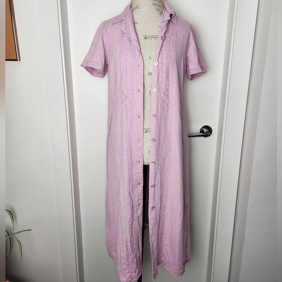 Pink Silk Button-Up Shirt Dress - Picture 2 of 12